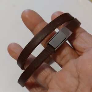 BISON Made In USA Brown Genuine Leather Double Wrap Bracelet Or Choker Necklace